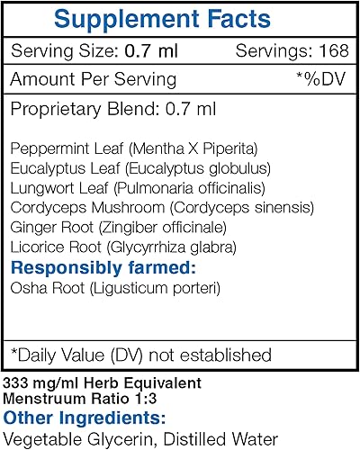 Miniatura 8 de Secrets of the Tribe Extracto sin alcohol, tintura, glicerita OSHA, menta, eucalipto, pulmonaria, cordyceps, jengibre, regaliz. Fórmula saludable