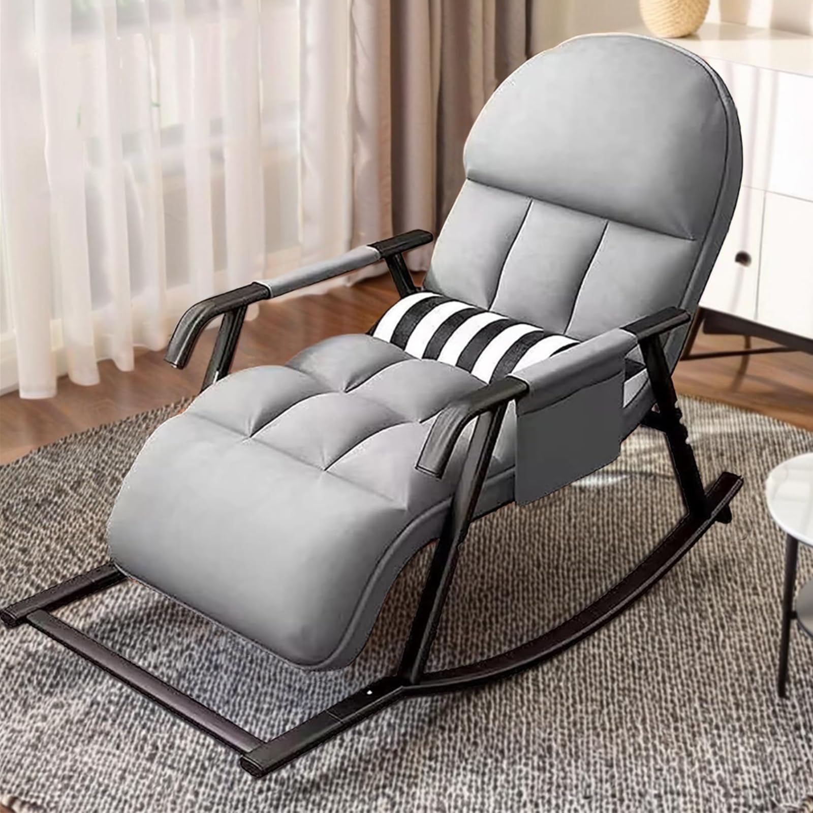 Schaukelstuhl Wohnzimmer, Schaukelstuhl mit fußstütze, Schaukelstuhl Outdoor, Verstellbare Schaukellehne und Fußstütze, Gepolsterter Schaukelsessel für Wohnzimmer, Balkon (Grau.)