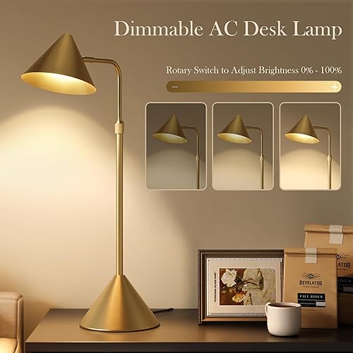 Miniatura 4 de Lámpara de escritorio de metal, lámpara de escritorio moderna de luz suave de 3000 K con interruptor de atenuación, iluminación ajustable con brazo