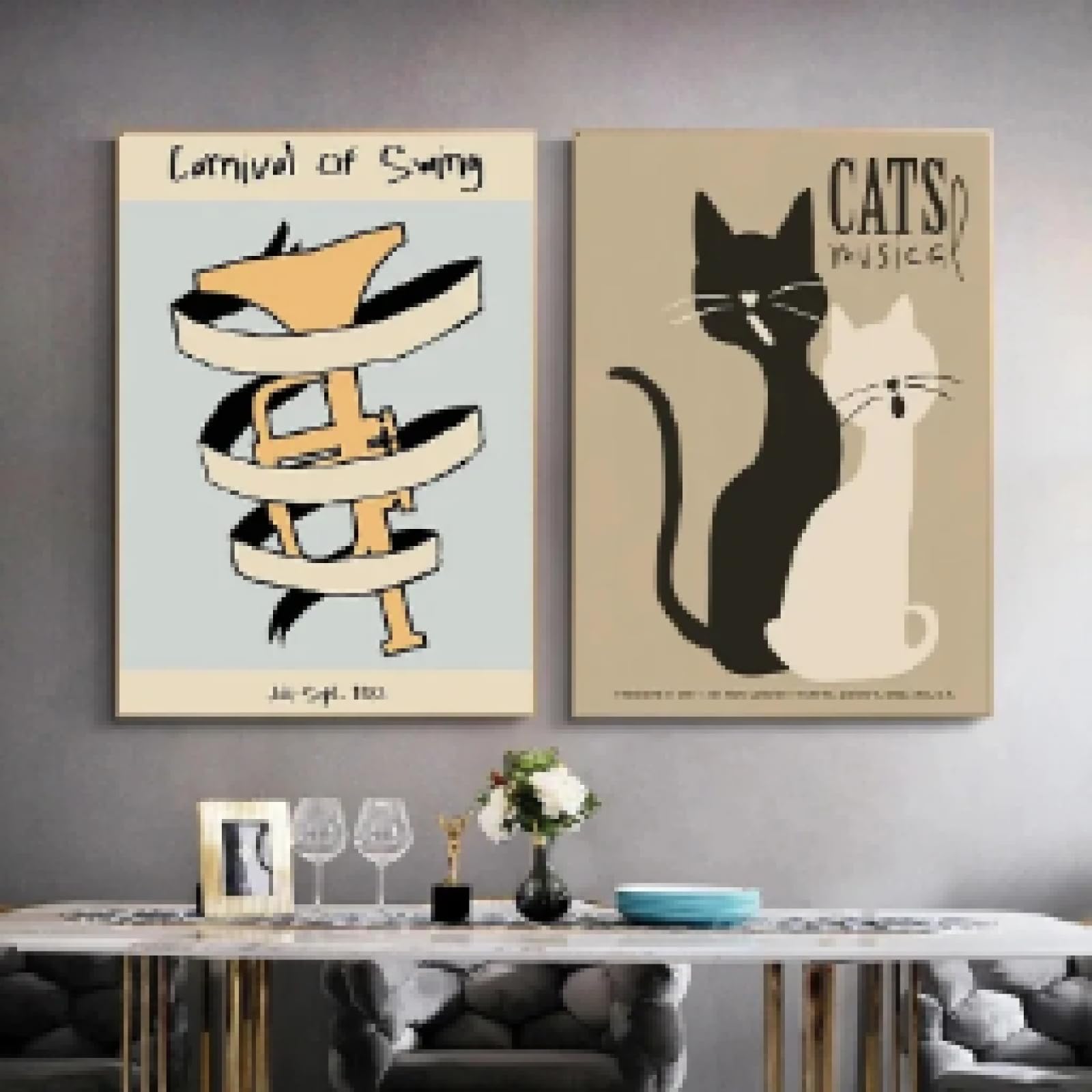 lianyibo Stampe su tela astratte moderne di festival jazz, poster di musica, sassofono, pianoforte, tromba, immagine artistica da parete per la decorazione della casa, 60x90cmx2 senza cornice.