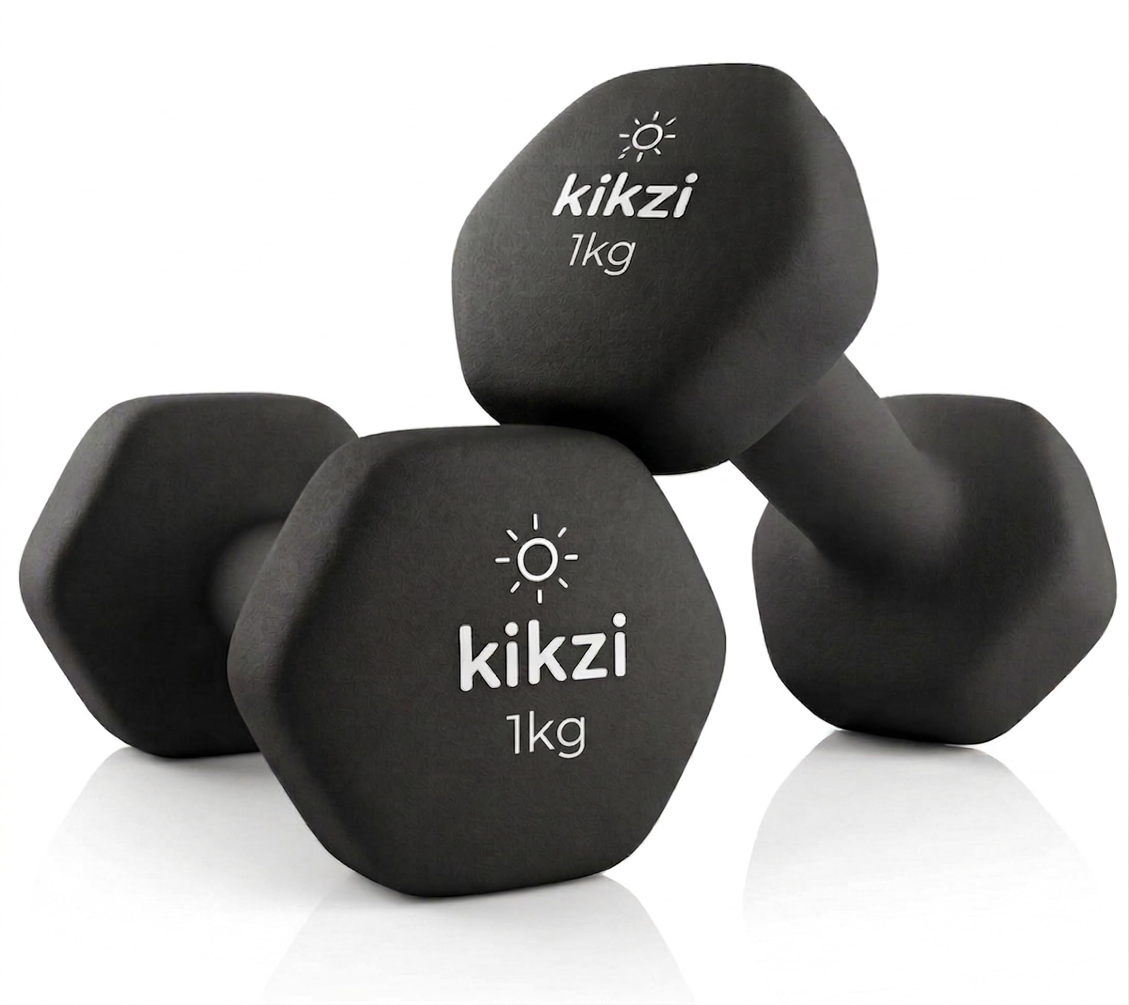 Kikzi® Pair Neoprene Dumbbell Non-Slip Grip Cast Iron Core Hand Weights Home Gym (yoga/pilates) (2 x 1kg - Black)