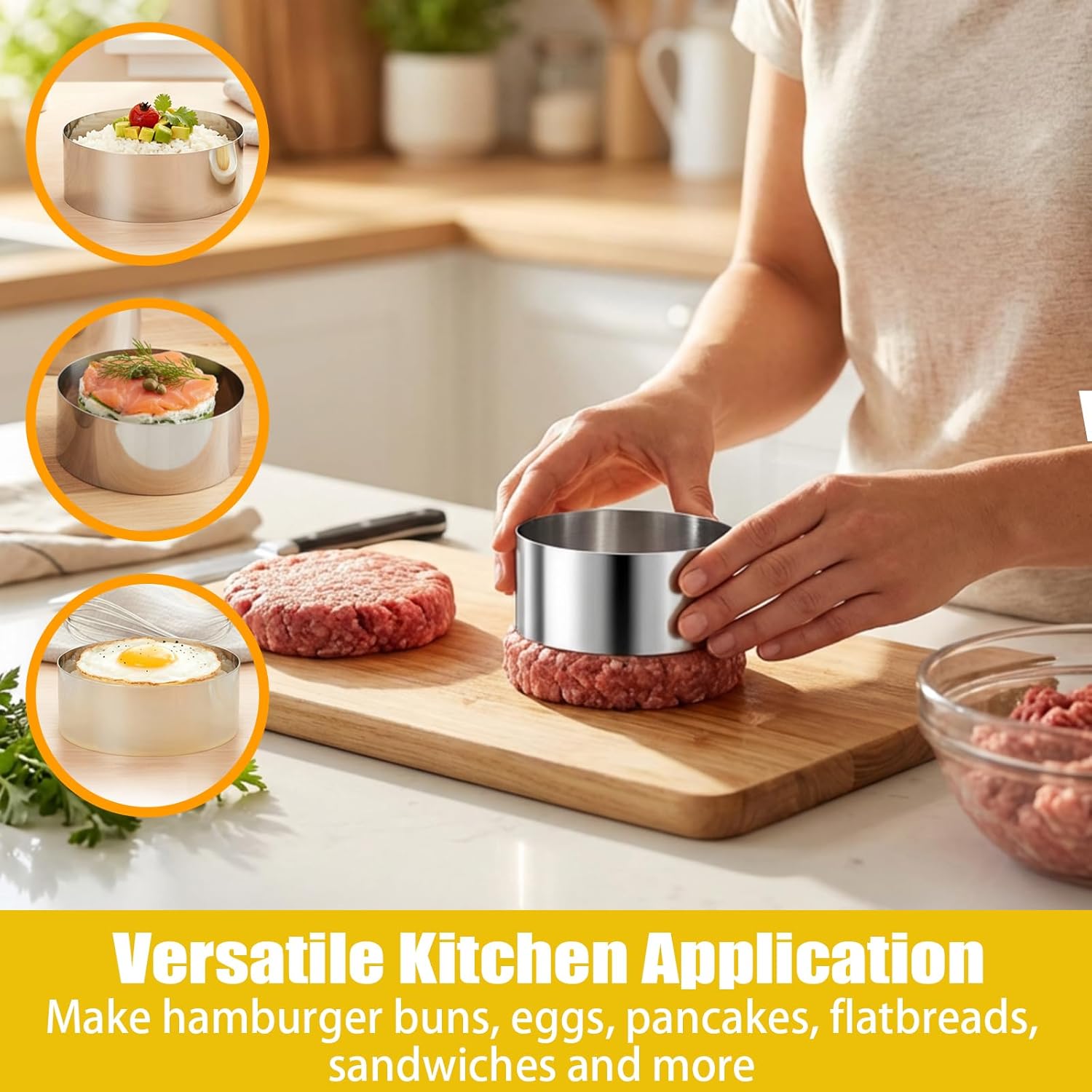 20 Pack 4 Inch Hamburger Bun Rings Mold English Baking Muffin Rings Stainless Steel Non Stick Baking Round Mold for Eggs, Pancakes, Muffins Scones Dessert Making Tool