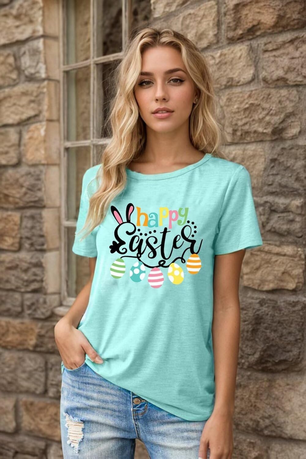 Easter Bunny T Shirt Womens Cute Rabbit Graphic Tees Easter Gift Shirts Summer Casual Short Sleeve Cartoon Tee Tops - Image 2