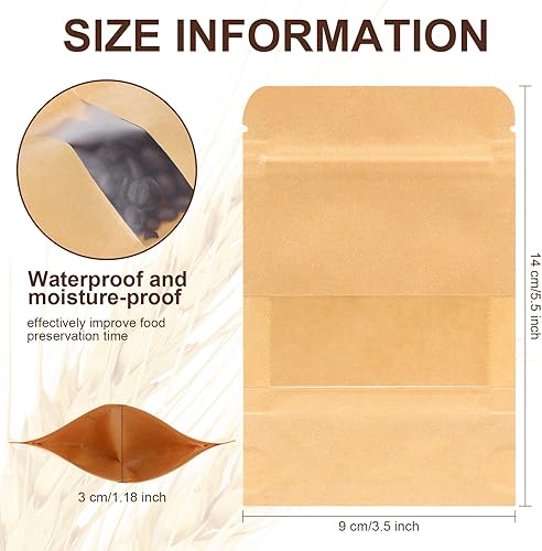 Miniatura 4 de Geosar 450 bolsas de papel kraft con ventana, bolsas de papel kraft de pie a granel de 3.5 x 5.5 pulgadas, bolsas con cierre de cremallera con