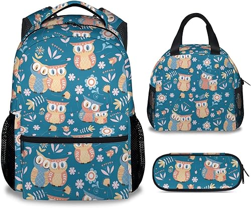 COOPASIA Mochila escolar de búho para niñas y niños, mochila con temática de búhos de 16 pulgadas con correas ajustables, duradera, ligera, Búho1-2,