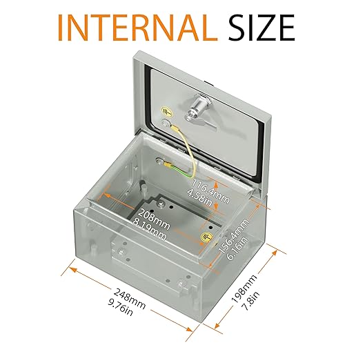 Miniatura 6 de Caja eléctrica impermeable IP65 para proyectos de interior y exterior, incluye placa de montaje y soporte de pared de 250 × 200 × 5.906 in