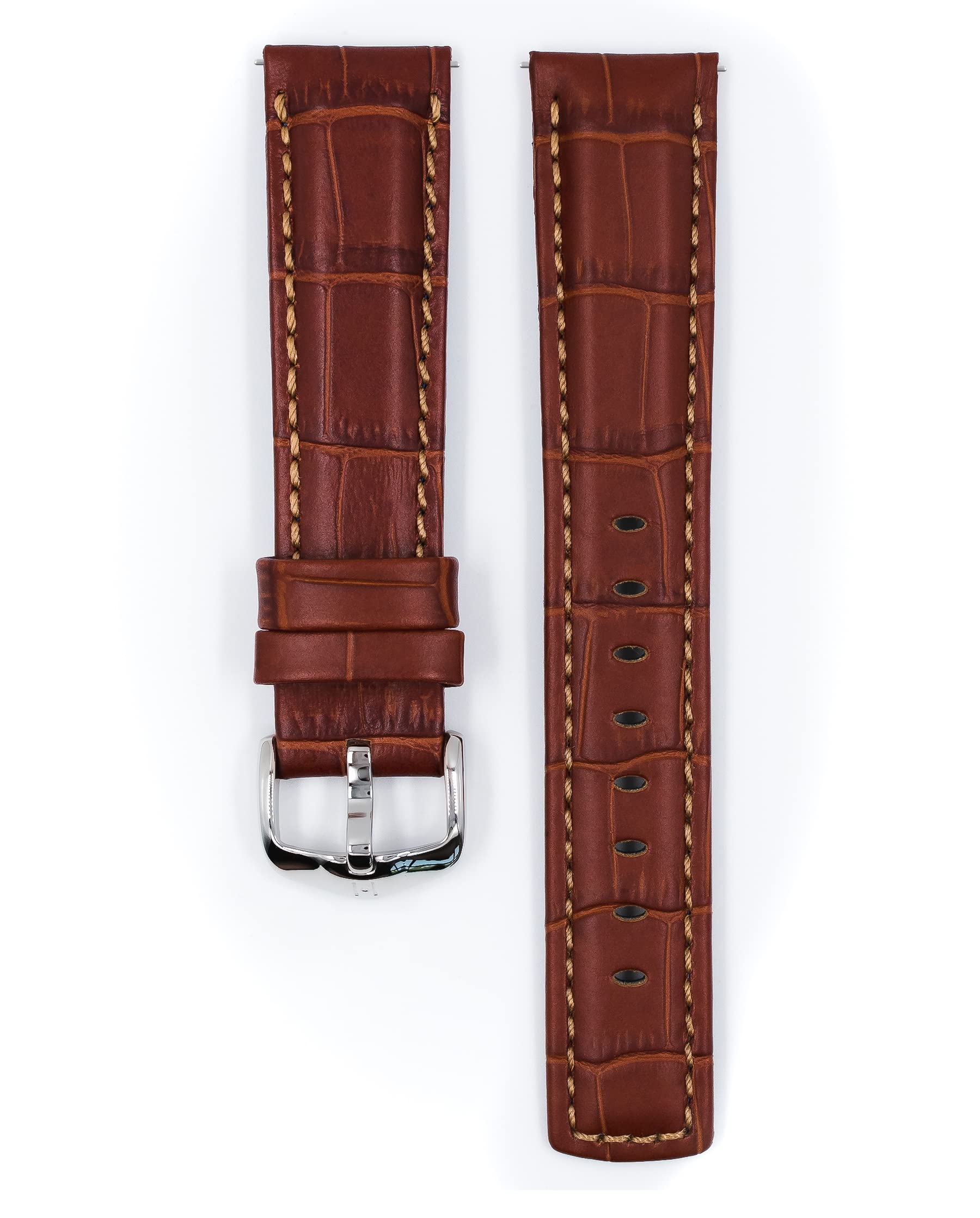 HIRSCH Unisex Alligator Style Uhrenarmband Modell Grand Duke Größe Uhr 24 mm/Schließe 22 mm, Farbe Goldbraun