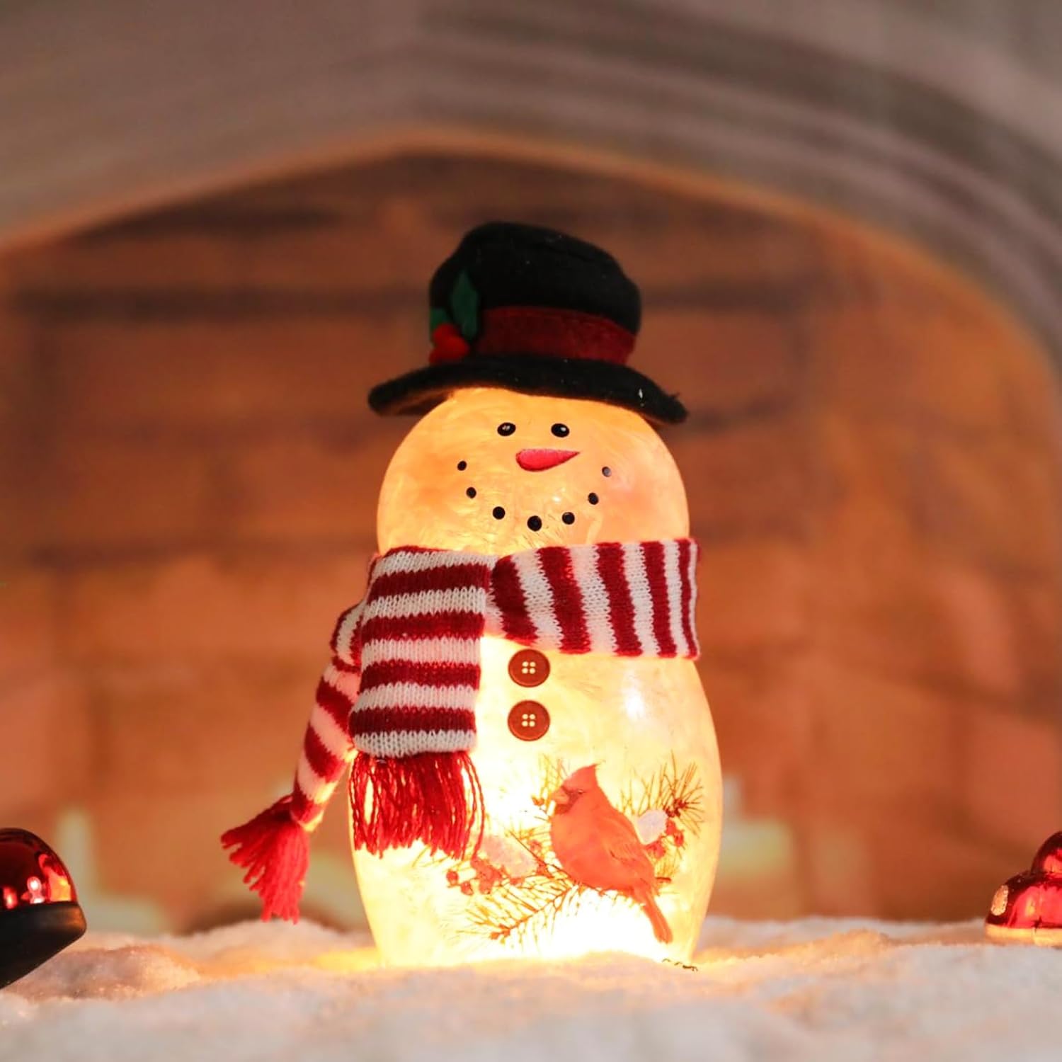 Vigdur Lighted Christmas Snowman Lamp, Cute Glass Snowman Night Light with Hat and Scarf, Tabletop Christmas Decorations for Xmas Bedroom Party Holiday Décor