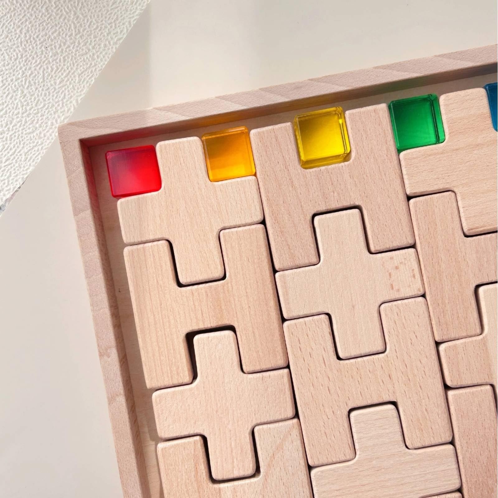 Kinder Bausteine Holzbausteine Stapelsteine Steckbausteine mit Transparenten Acryl Elementen Und Verzahnten Ausschnitten Unterstützen Bauen Sortieren