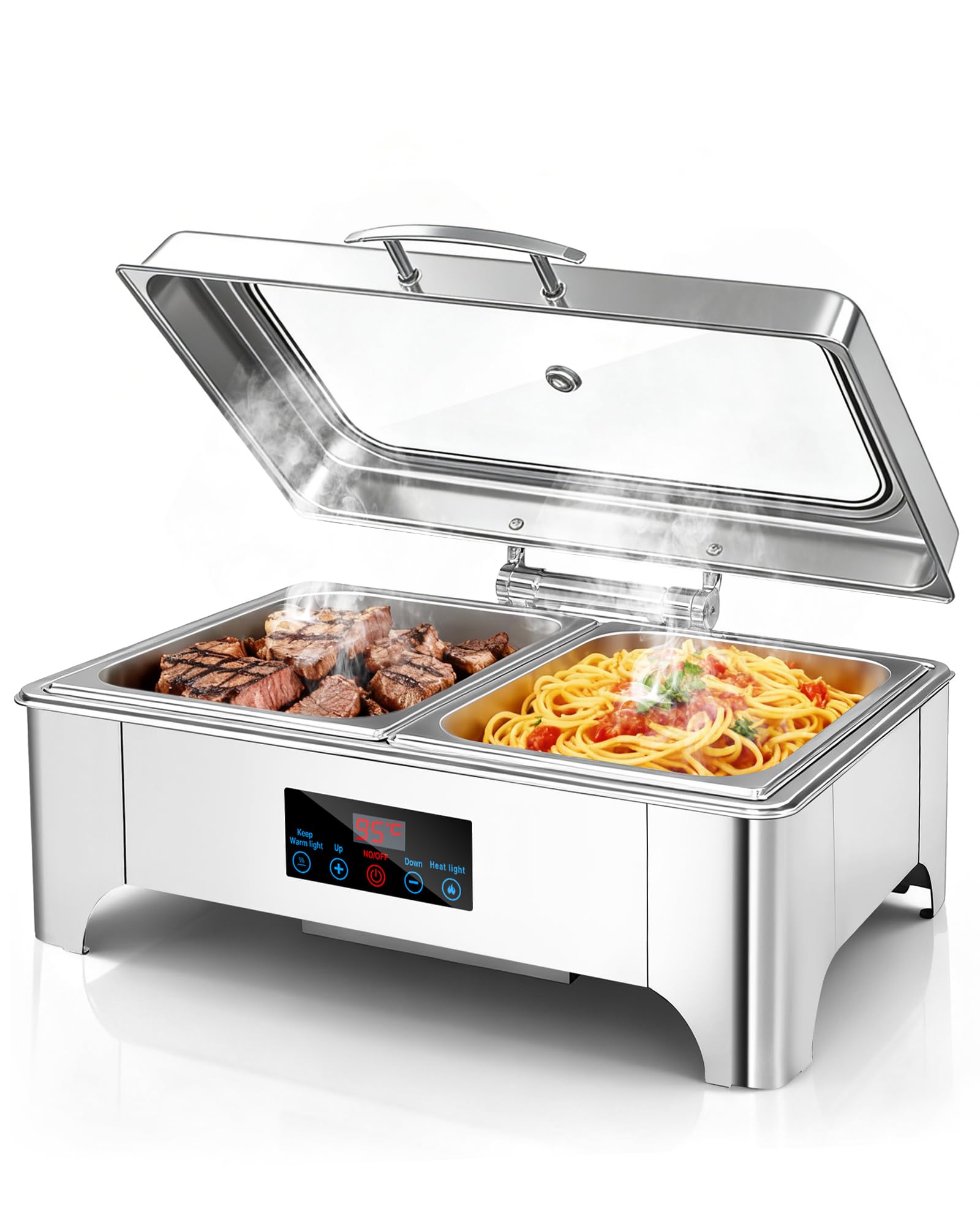 Chafing Dish Buffet Electric, Chauffe Assiette électrique 9L, Chauffage Buffet avec contrôle d'écran Tactile et Couverture de confidentialité en Verre, réchauffeur en Acier Inoxydable