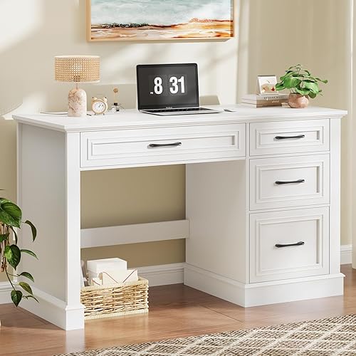 Miniatura 7 de Farmhouse - Escritorio ejecutivo de 47 pulgadas con cajón de archivos, escritorio para computadora con 4 cajones, estación de trabajo para escribir,