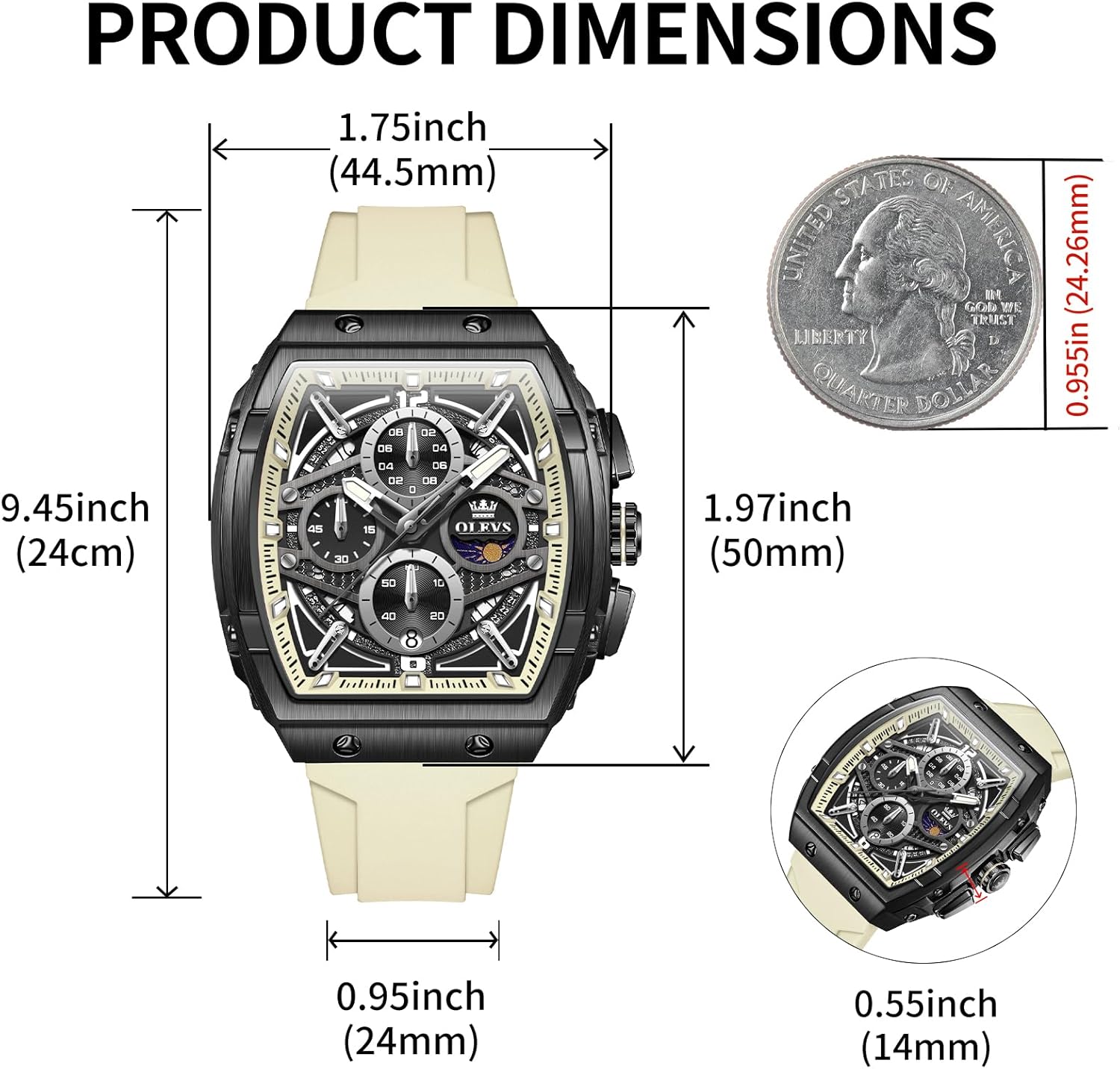 OLEVS Watch Men Casual Luxury Square Large Face Skeleton Multifunctional Chronograph Men's Watches Fashion Silicone Waterproof Mens Watches with Date Moon Phase Analog Wrist Watch Reloj para Hombre - Image 6