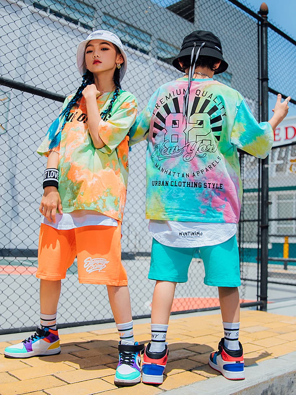 Amazon.co.jp: 女の子 男の子 カラフル ダンス衣装 ヒップホップ