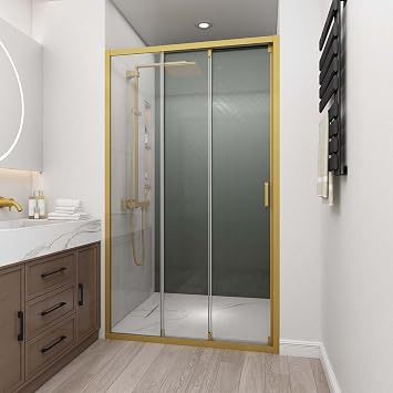 48"x72" 3-Panel Shower Sliding Glass Door, Brushed Gold, 8mm