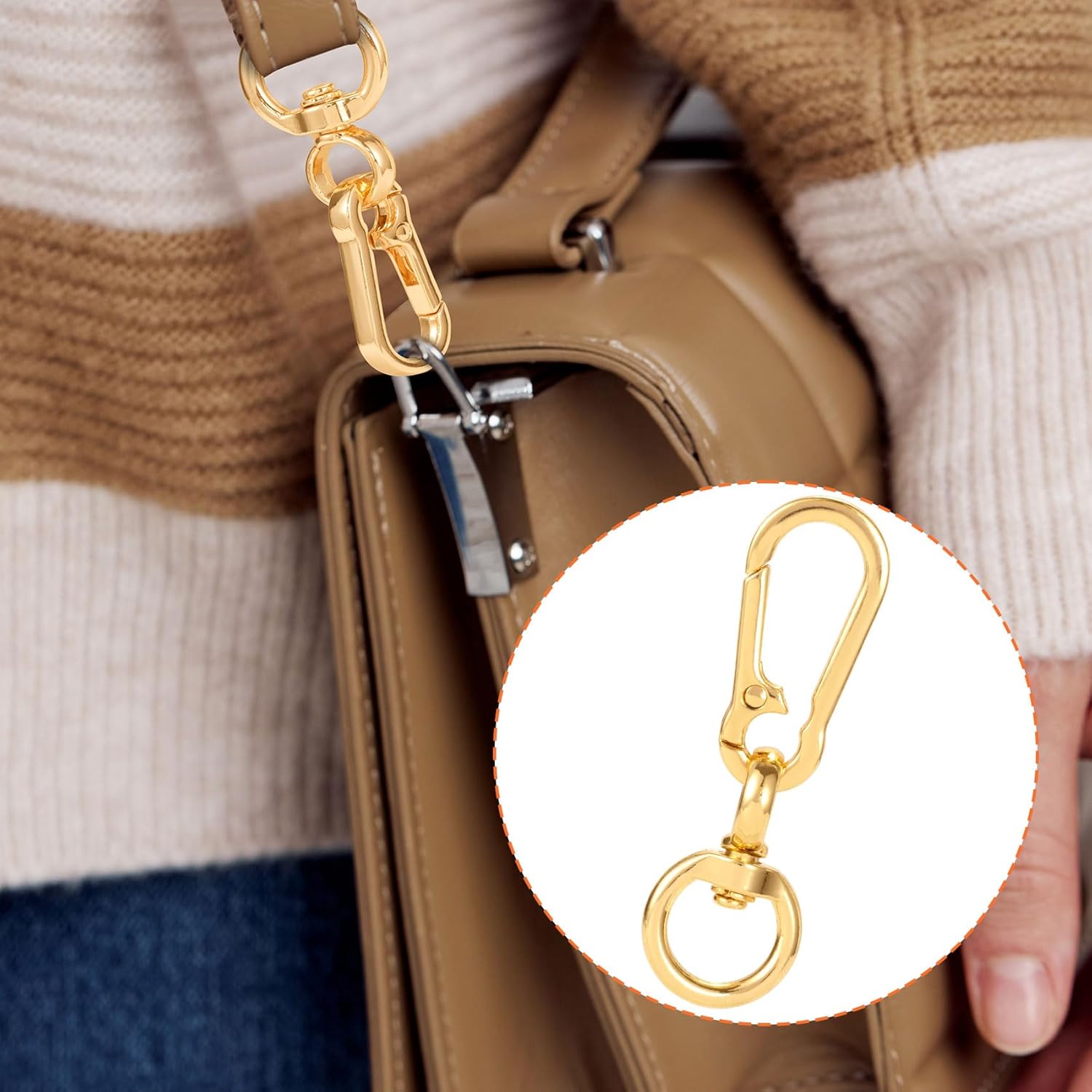 OIIKI 2 Sets Swivel Clasp Clips, Metal Swivel Snap Hook, Flexible Key Chain Clip with Key Ring for DIY Crafts, Jewelry Clasps, Lanyard Making - Gold, 2.5" x 0.79" - Image 5