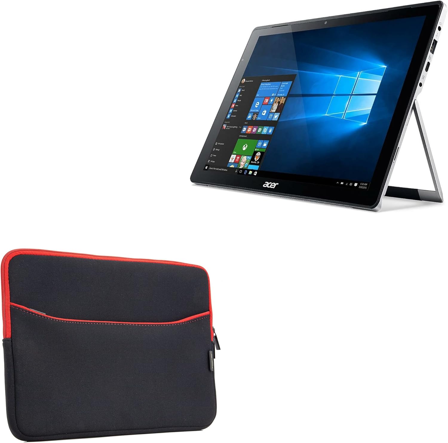 BoxWave Case Compatible with Acer Switch Alpha 12 (SA5-271) - SoftSuit with Pocket, Soft Pouch Neoprene Cover Sleeve Zipper Pocket - Jet Black with Red Trim