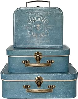 Paperboard Suitcases, Vintage Decorative Box Set of 3 Storage Boxes with...