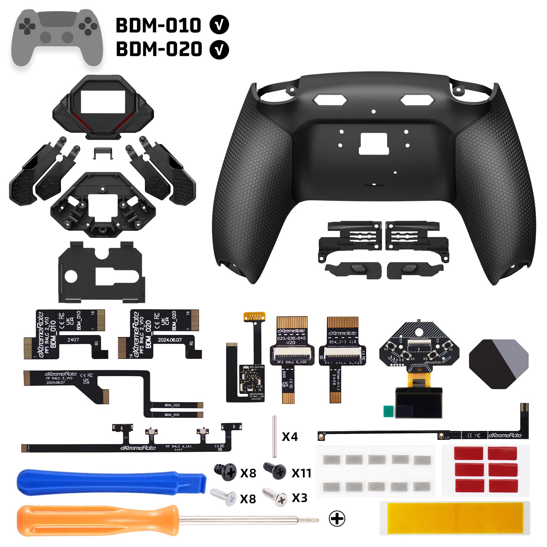 eXtremeRate Spark Kit de Paletas Traseras para ps5 BDM-010/020, Pantalla OLED, Gatillos Clicky con Tope, Grips Engomadas Ergonómicas y 4 Botones Programables para ps5 Mando(Negro)