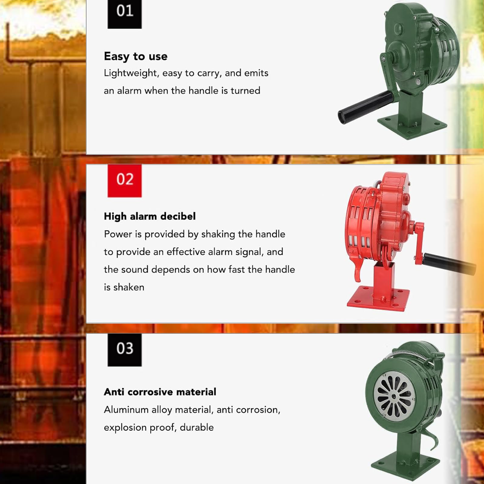 Herramienta de alarma de emergencia de 110 dB, alarma de manivela roja, alarma manual para seguridad al aire libre, bocina de manivela de supervivencia
