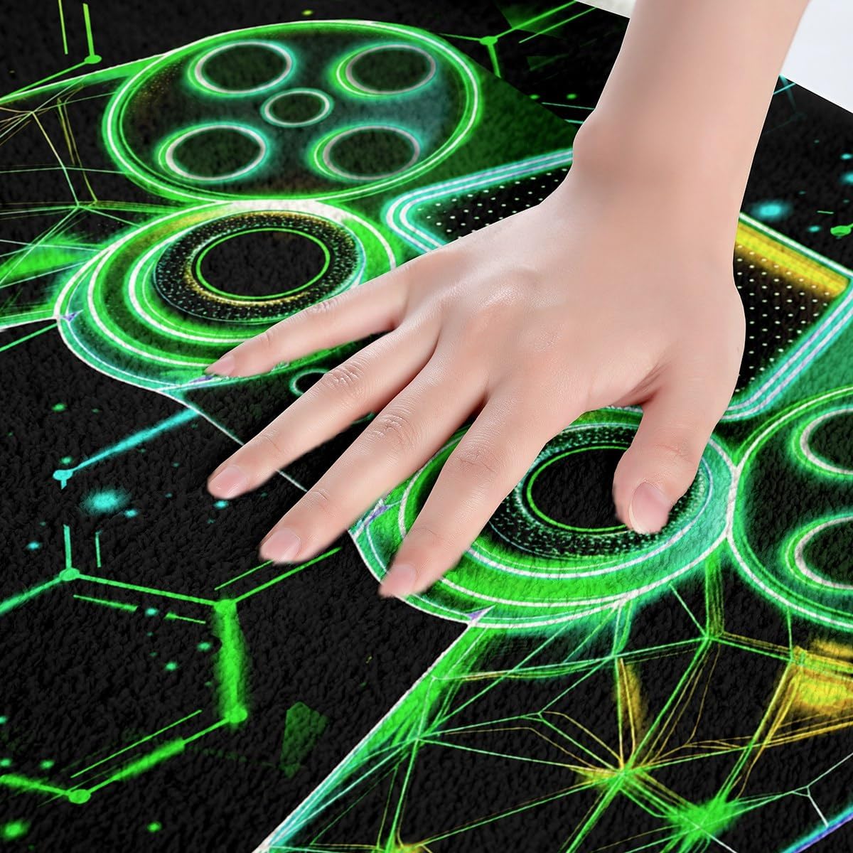 Honeycomb Gamepad Kids Bath Mats,Neon Geometric Hexagon Mats Rugs,Boys Girls Room Decor,Video Gaming Controller Gamer Console Bath Carpets,Green Bath Rugs,Absorbent Floor Mats,16Wx24L Inches image 4