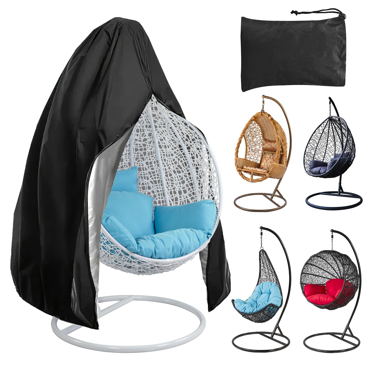 Fundas para sillas colgantes de patio, funda para silla mecedora de columpio 190 x 115cm Funda para Silla Colgante de Jardín Impermeable con Cremallera y Cordón Tela Oxford 210D, Anti Viento, Anti UV