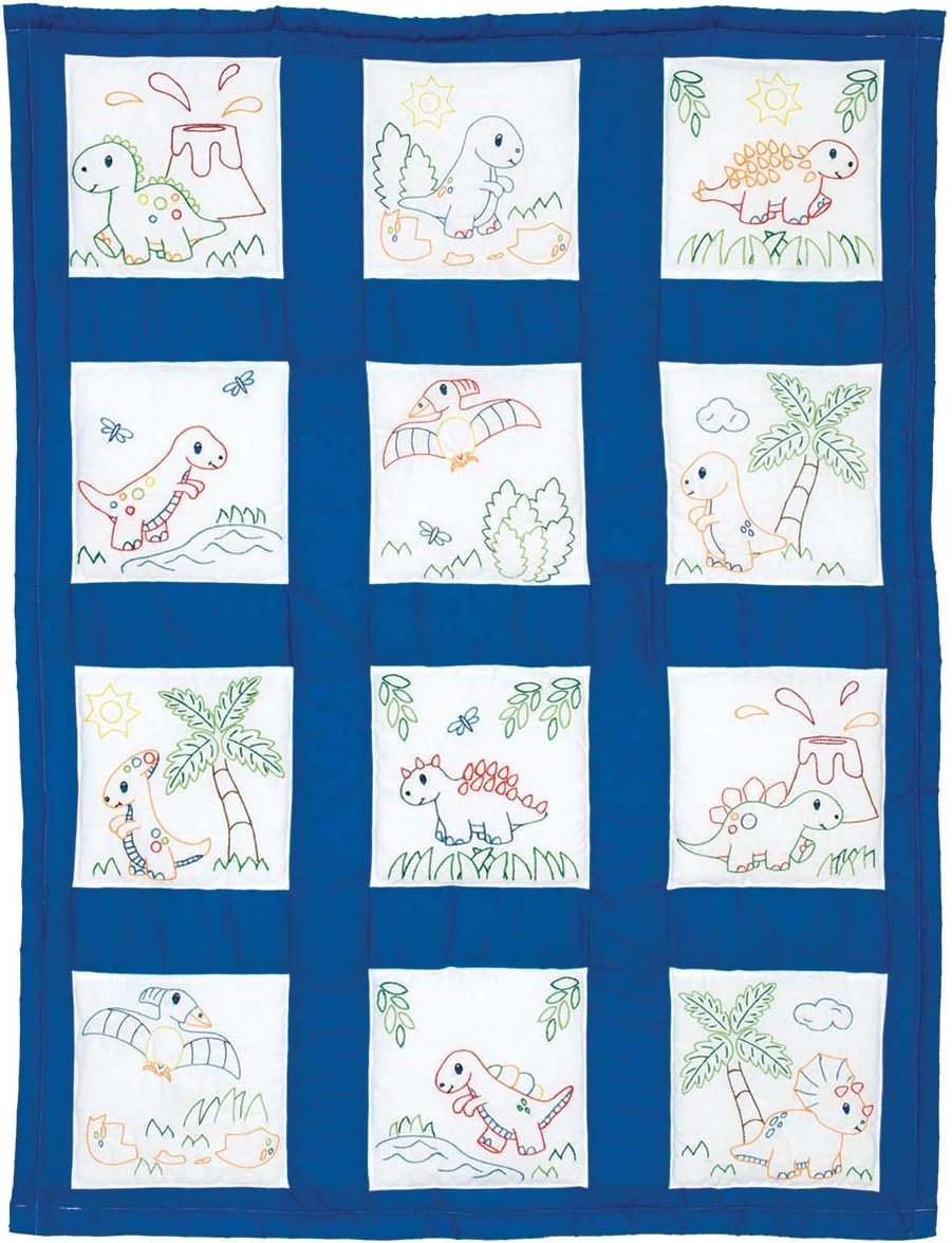 Jack Dempsey Needle Art Dinosaurs Baby Quilt, white, By the yard