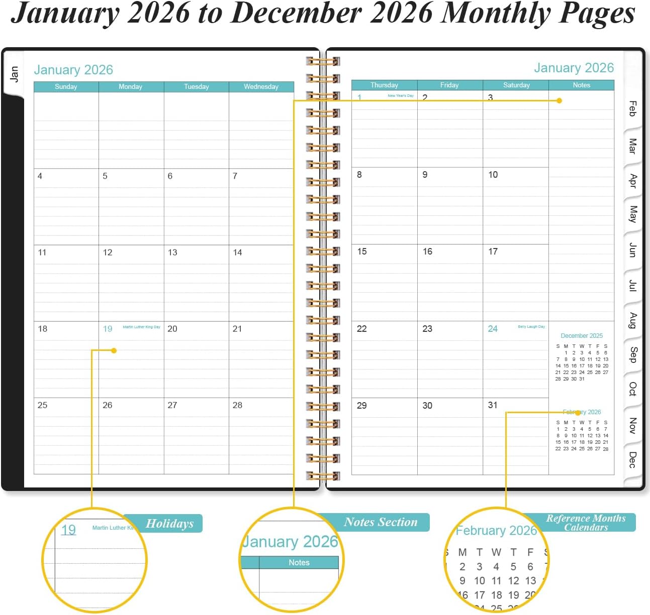 Academic Planner 2026 For Women & Men - Monthly and Weekly Calendar Planner from January 2026 - December 2026, Student Planning with 12 Tabs for Office School Supplies, Inner Pocket, 6.4" x 8.5", Black image 4 of 8 B0DH8N83S2
