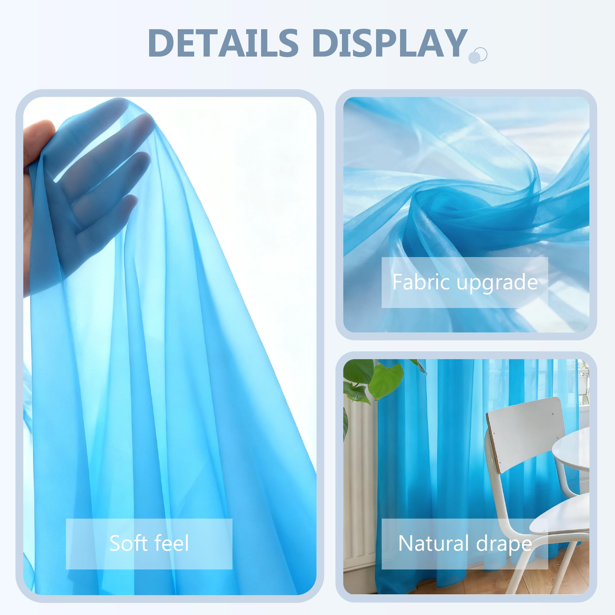 Zasłon Z Woalu 140 x 250 cm Z Woalu Zasłony Wewnętrzne Przezroczysta, Elegancka, Wysokiej Jakości Glamour Do Kawiarni Jadalni Salonu Sypialni, Niebieskie niebo