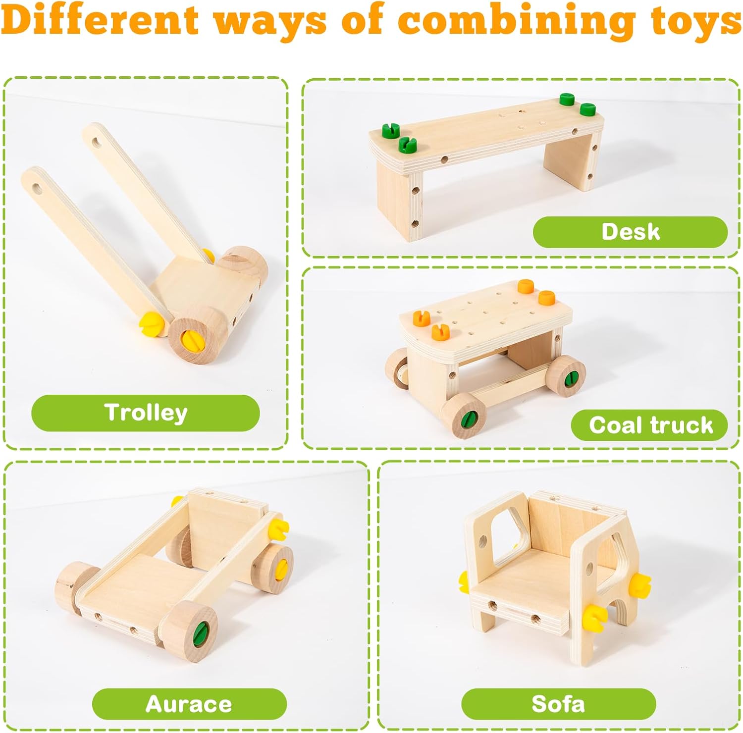 Adena Montessori Real Wood Screwdriver Board Set,Kids Tool Set,Fine Motor Skills Toys,Wooden Montessori Trucks Car Toys Sensory Preschool Activity Learning for 3+ Year Old Kids Toddlers (Real Wood)