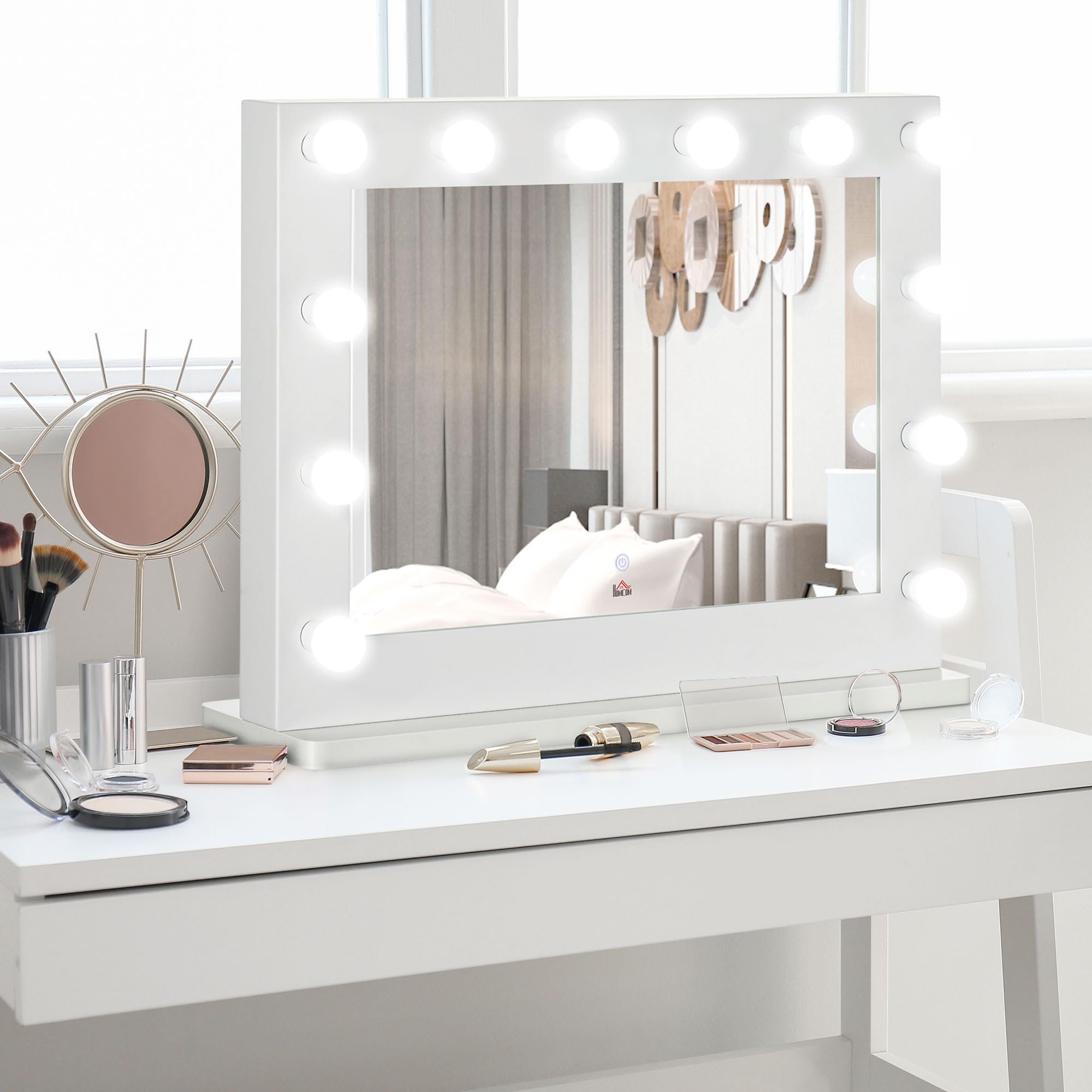 HOMCOM Miroir Maquillage Hollywood LED Lumineux Tactile 80 x 60 cm Blanc
