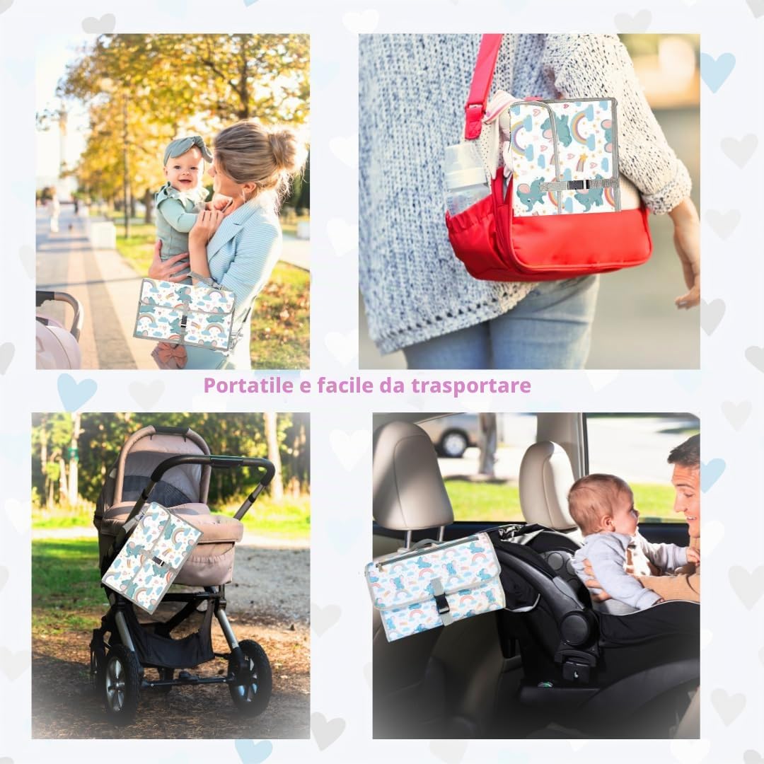 Fasciatoio Portatile XL - Pieghevole Impermeabile Perfetto Regalo Neonato - Accessori Utili - Borsa Rimovibile Con Tasche Multiple per Bambino