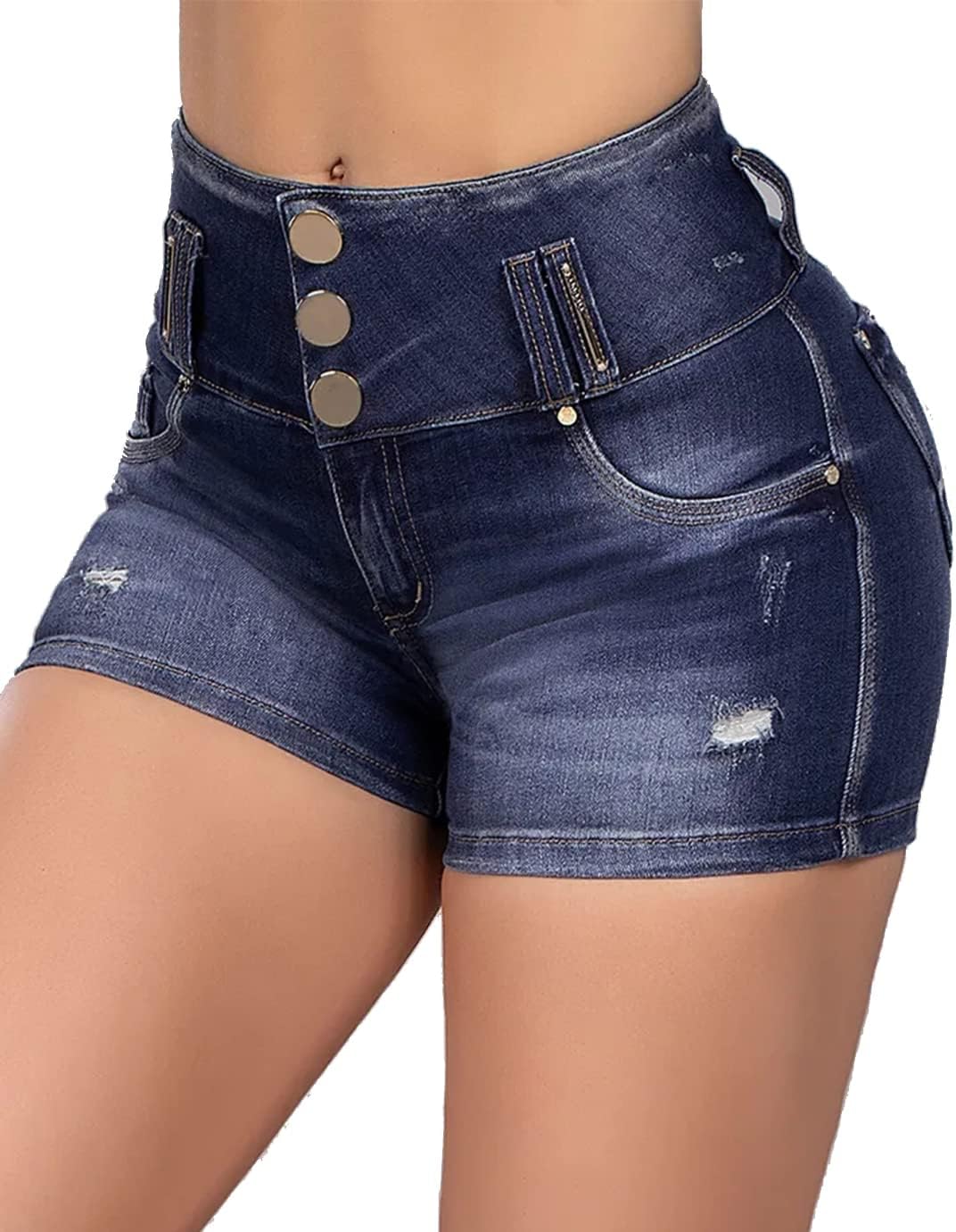 Butt Lifting Shorts for Women High Waist Denim Jeans Shorts with Pockets Frayed Raw Ripped