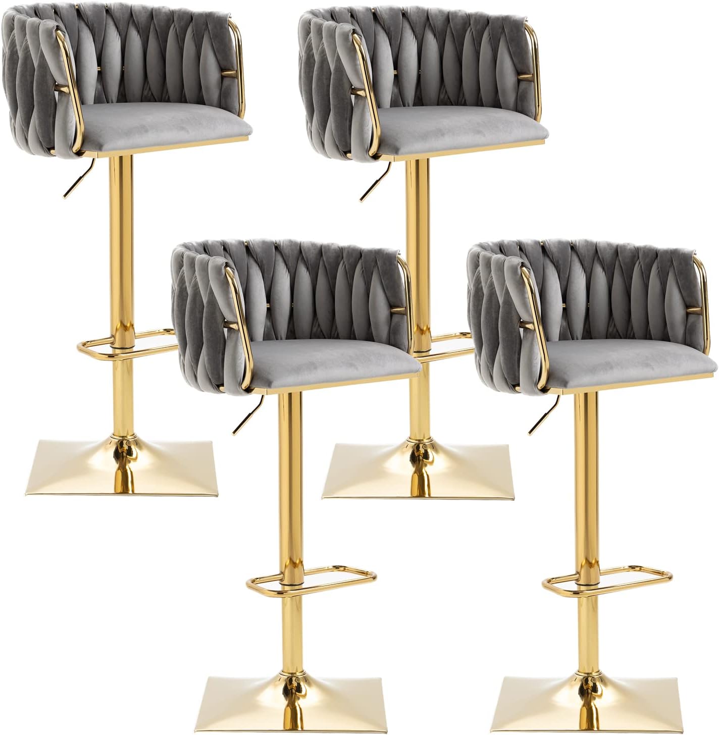 Swivel Velvet Bar Stool Set of 4, Adjustable Comfy Counter