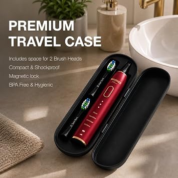 Wagner Stern IntelliBrush Series Whitening Electric Toothbrush with Pressure Sensor. Offers 4 Brushing Modes, 3 intensities, 8 Soft Brush Heads, and a Luxury Travel case.