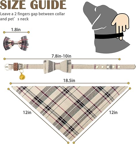 Miniatura 2 de PUPTECK Bow Tie Dog Collar with Bell - Classic Plaid Bandana Triangle Bibs Scarf Accessories with 2 Pack Pet Hair Bows
