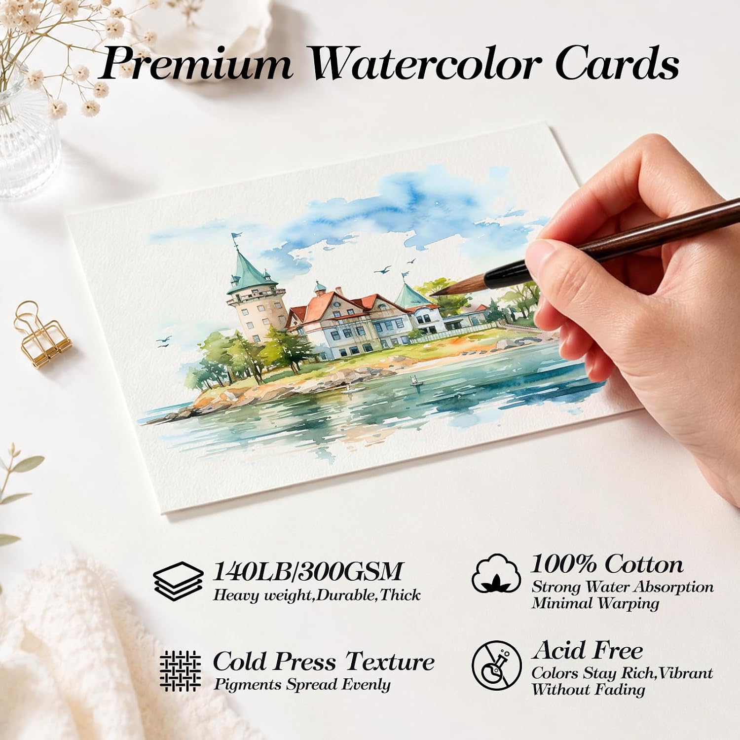 70 Sets Watercolor Cards with Envelopes,Folded Cards 4.3 x 6 Inch