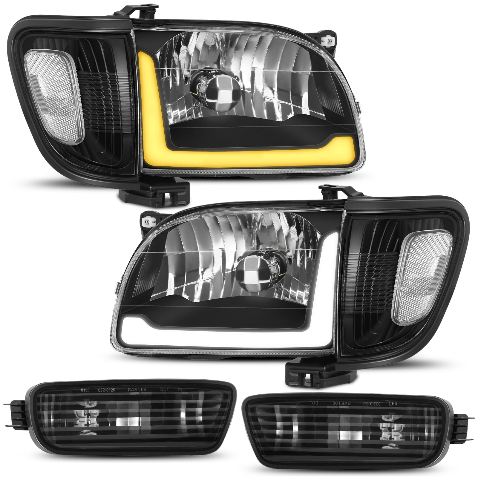 Photo 1 of LED Sequential Headlights Assembly Fit for 2001-2004 Toyota Tacoma LED DRL Passenger and Driver Side Black Housing Clear Reflector-SEQ LED