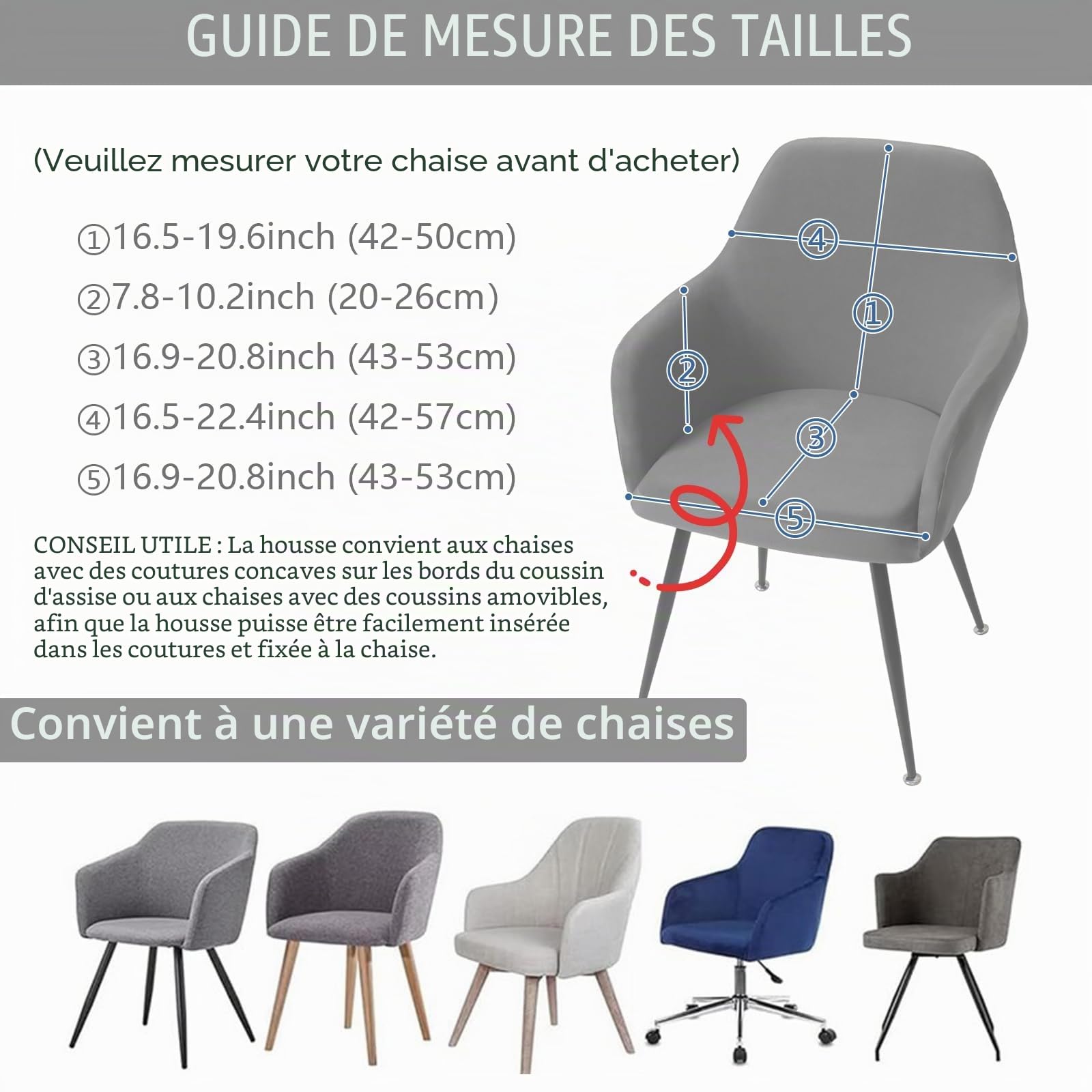 Housse de Chaise Extensible Lot de 4 Housses de Chaise de Salle à Manger avec Accoudoirs Housse Chaise Bureau Amovible Lavable Protection Chaise pour Salon Cuisine Hôtel (Gris, 4PCS)