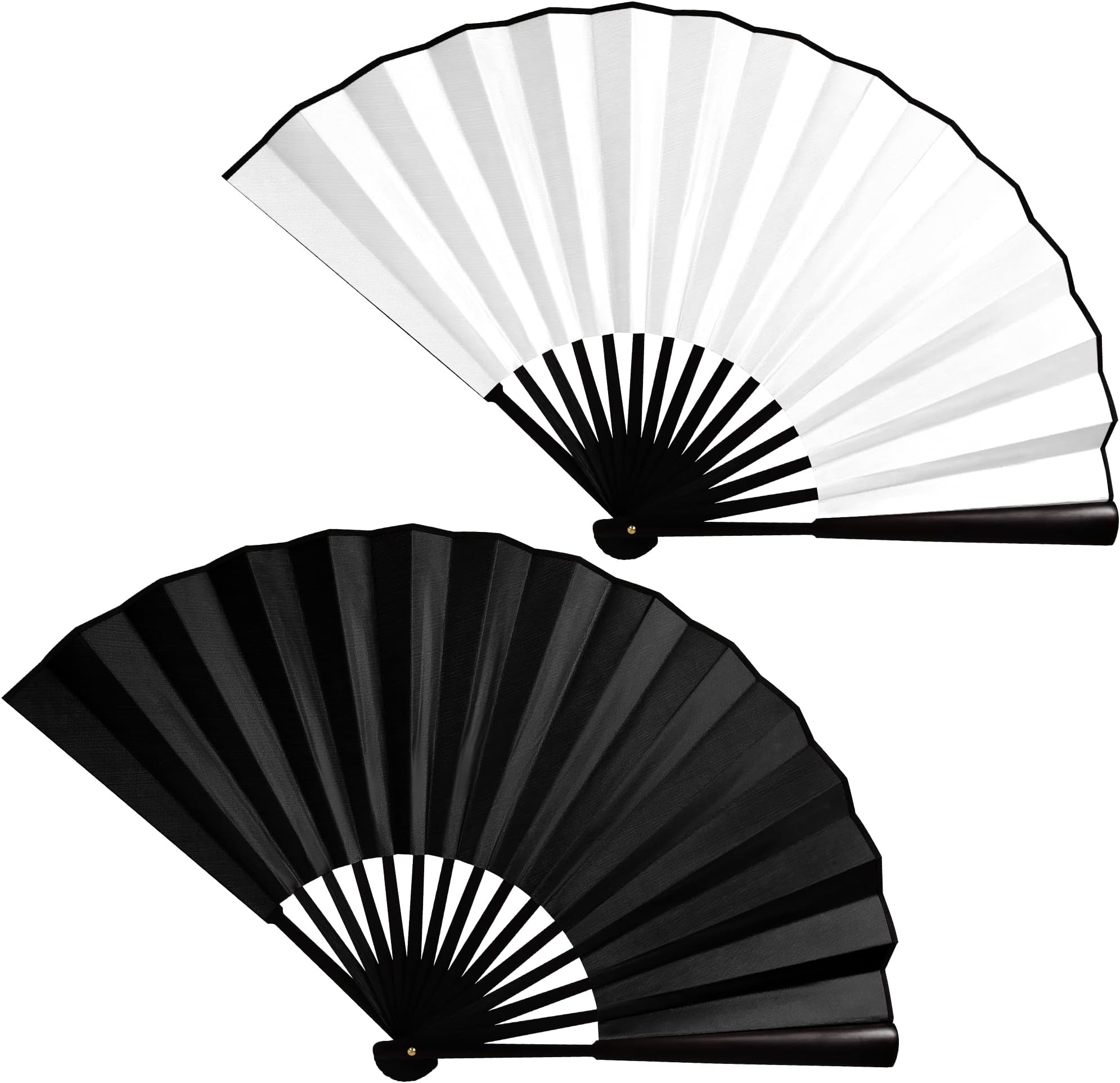 2 Pack Large Bamboo Fan, 13 Inch Rave Fan Covered with Fabric On Both Sides, Handheld Fan Foldable, Folding Hand Fan Used for Doodling, Chinese Fan, Festival Fan (Black and White)