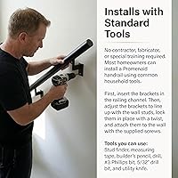 Vista 6 de Promenaid Kit de pasamanos empotrados de 4 pies, color negro, pasamanos completos para interiores y exteriores para escaleras, barandilla redonda