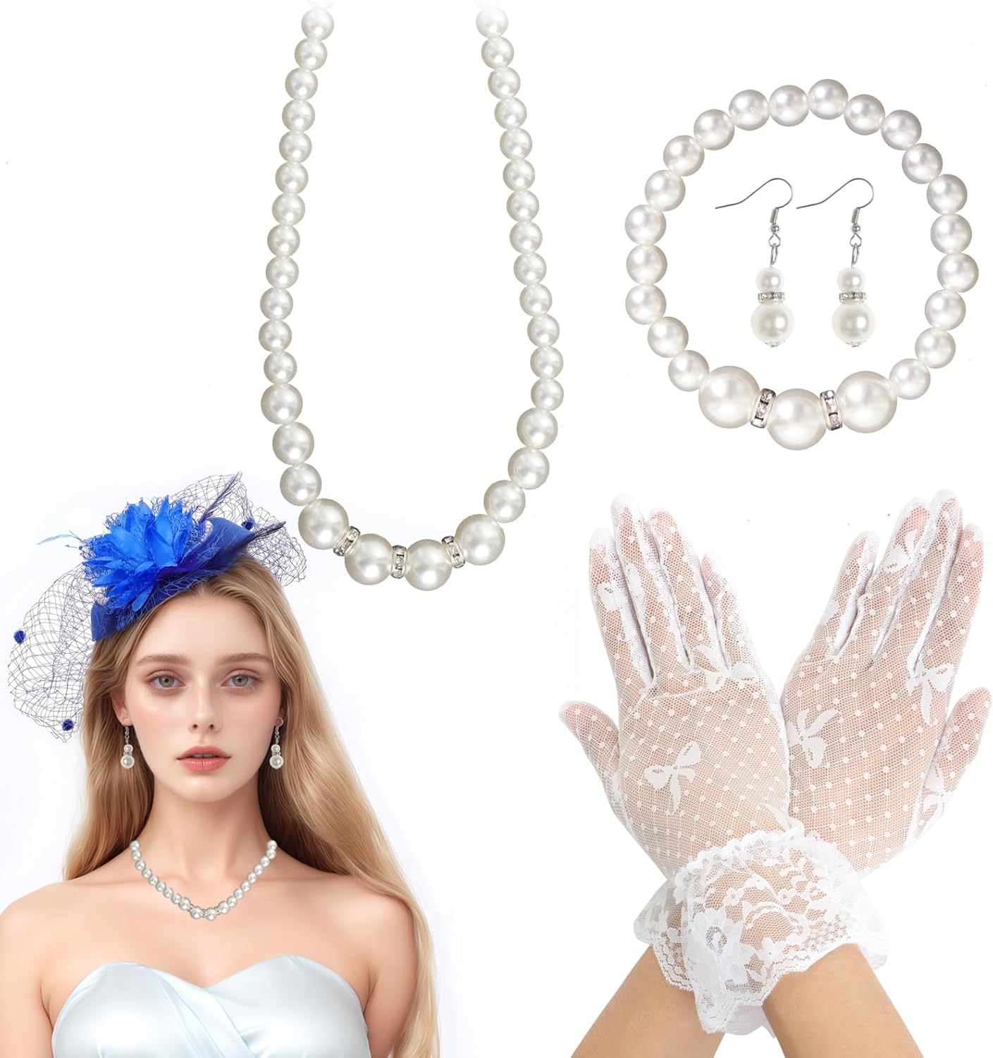 Heliltd 5Pcs Fascinators for Women Tea Party Fascinator Hat for Women Veil Tea Party Hats and Gloves Set