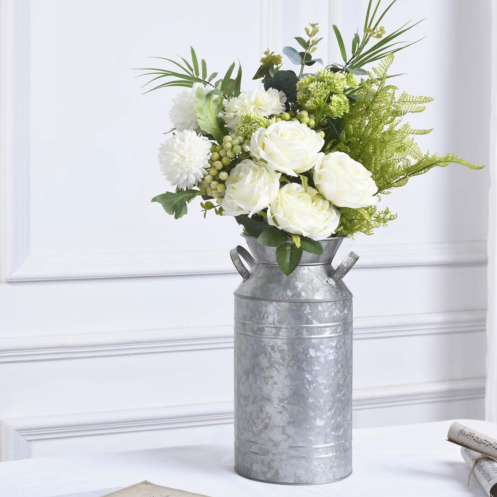 12" Tall Large Galvanized Metal Farmhouse Tin Milk Can for Front Porch