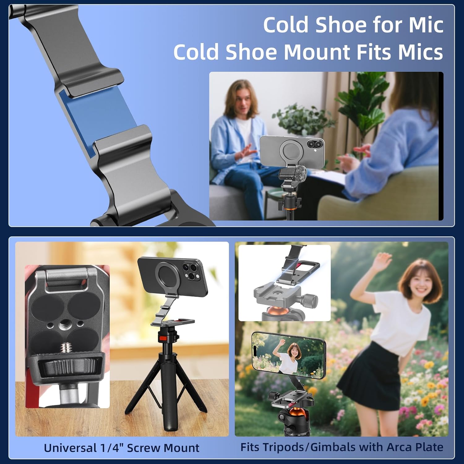 Magnetic Phone Mount for MagSafe, Maglock Tripod Adapter Magnet Golf Gym Workout Stand Metal Carabiner Dual Holder with 1/4 Screw Hole, for iPhone 16 15 14 13 12 Series Foldable Portable Accessories - Image 3