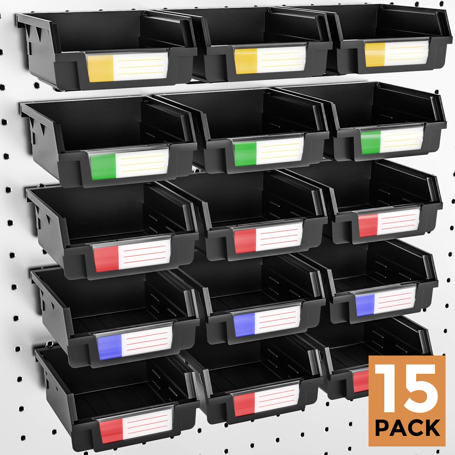 Buy Incly 15 Pack Black Plastic Pegboard Bins Storage Set Hooks to Any