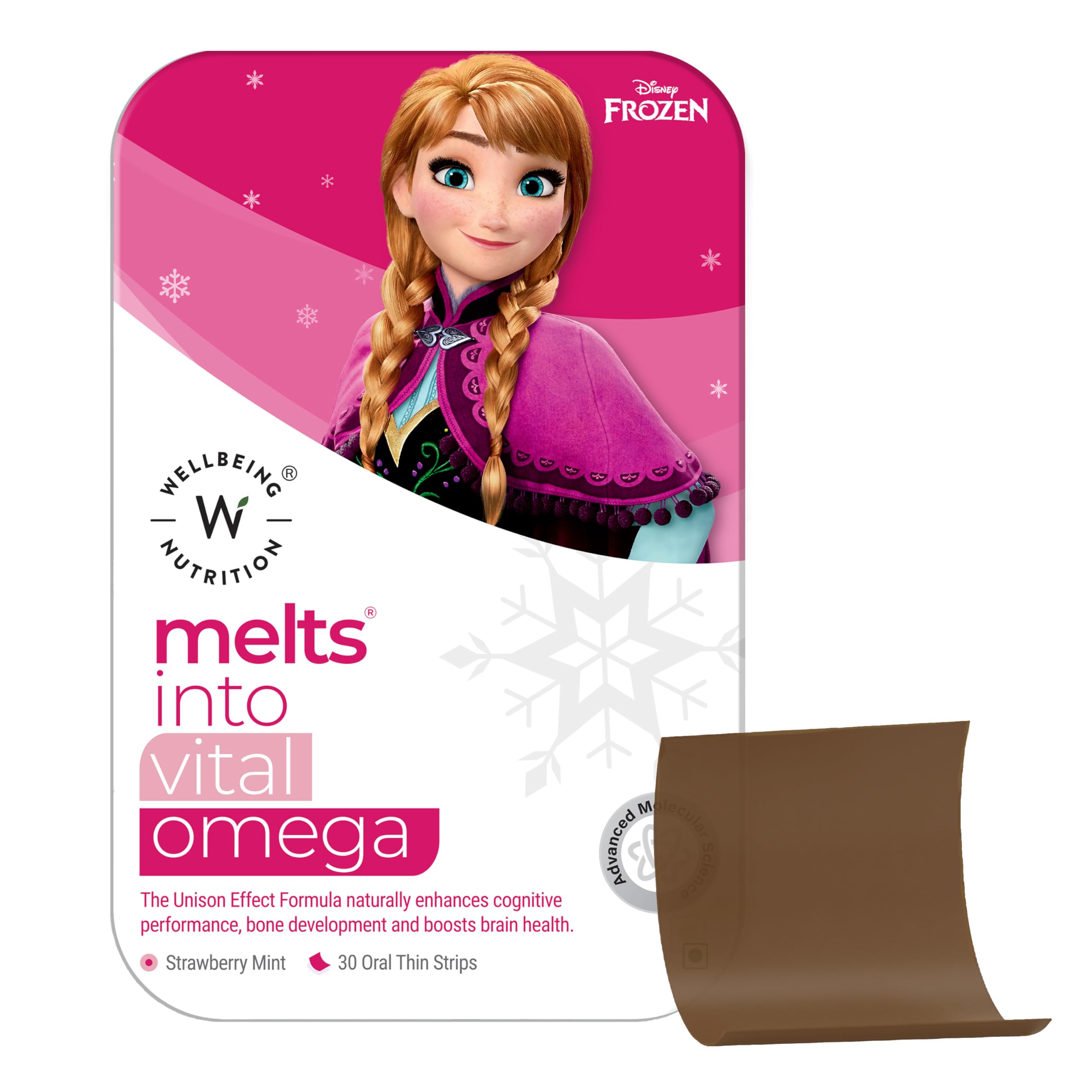 Wellbeing Nutrition Disney Melts Vegan Omega 3 EPA & DHA for Kids | Lutein, Vitamin E, Sunflower | Supports Brain Development, Concentration, Eye Health | Strawberry Mint Flavor, 30 Oral Strips