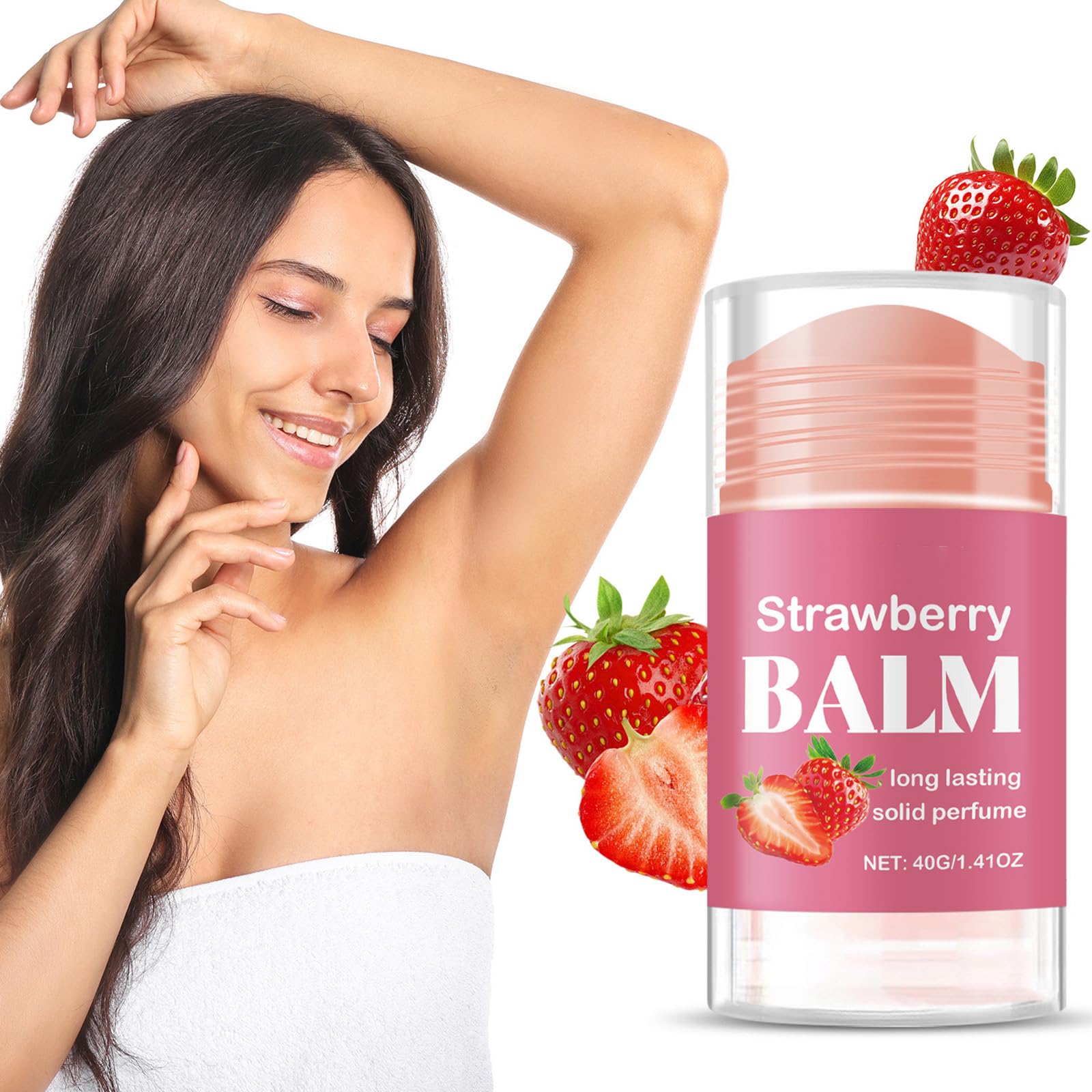Strawberry Solid Perfume Stick, perfumy truskawkowe, długotrwały zapach do ciała i włosów, romantyczny zapach wanilii i truskawek, przenośne perfumy do damskich zapachów, naturalny zapach owocowy (6
