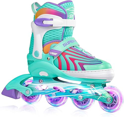 Miniatura 8 de Patines en línea para niñas, niños y niños de 4 a 12 años, patines ajustables con luces para jóvenes y adolescentes de 8 a 12 años, cuchillas para