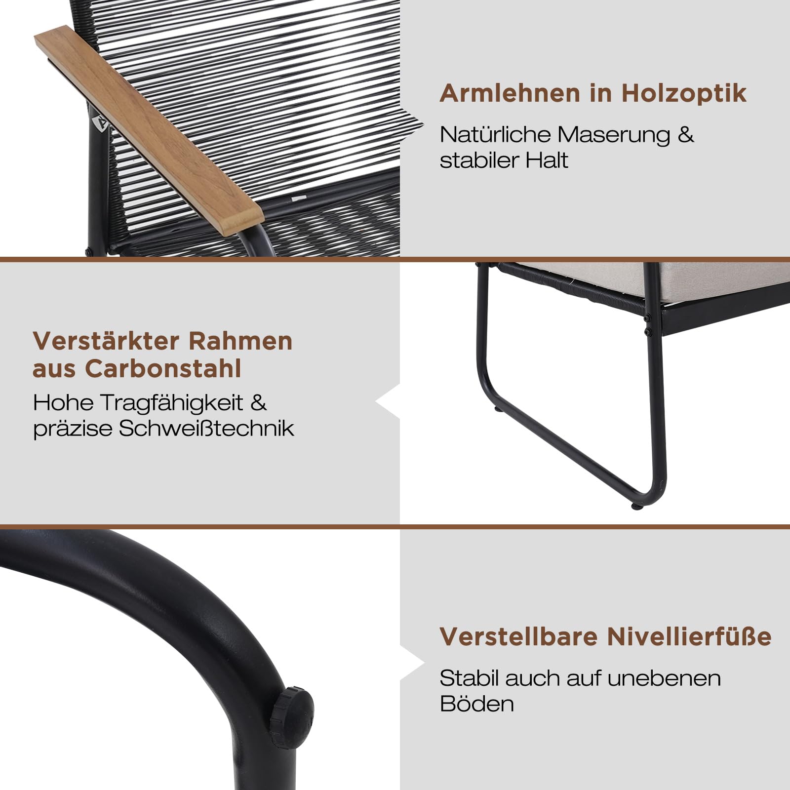 Polyrattan Gartenmöbel Set 3-4 Personen, Gartensofa Set mit Tisch & Kissen, Wetterfest & UV-beständig, Balkonmöbel Sitzgruppe für Terrasse & Garten