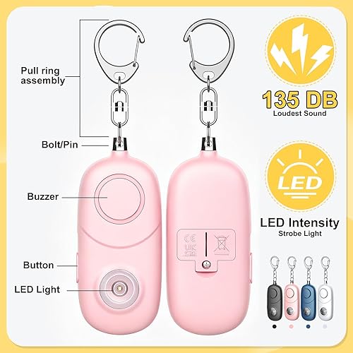 Miniatura 2 de Personal Alarm for Women Keychain Alarm Qoosea 4 Pack 135dB Emergency Keychain Siren with Strobe Light Loud Siren for Women Kids Students Seniors