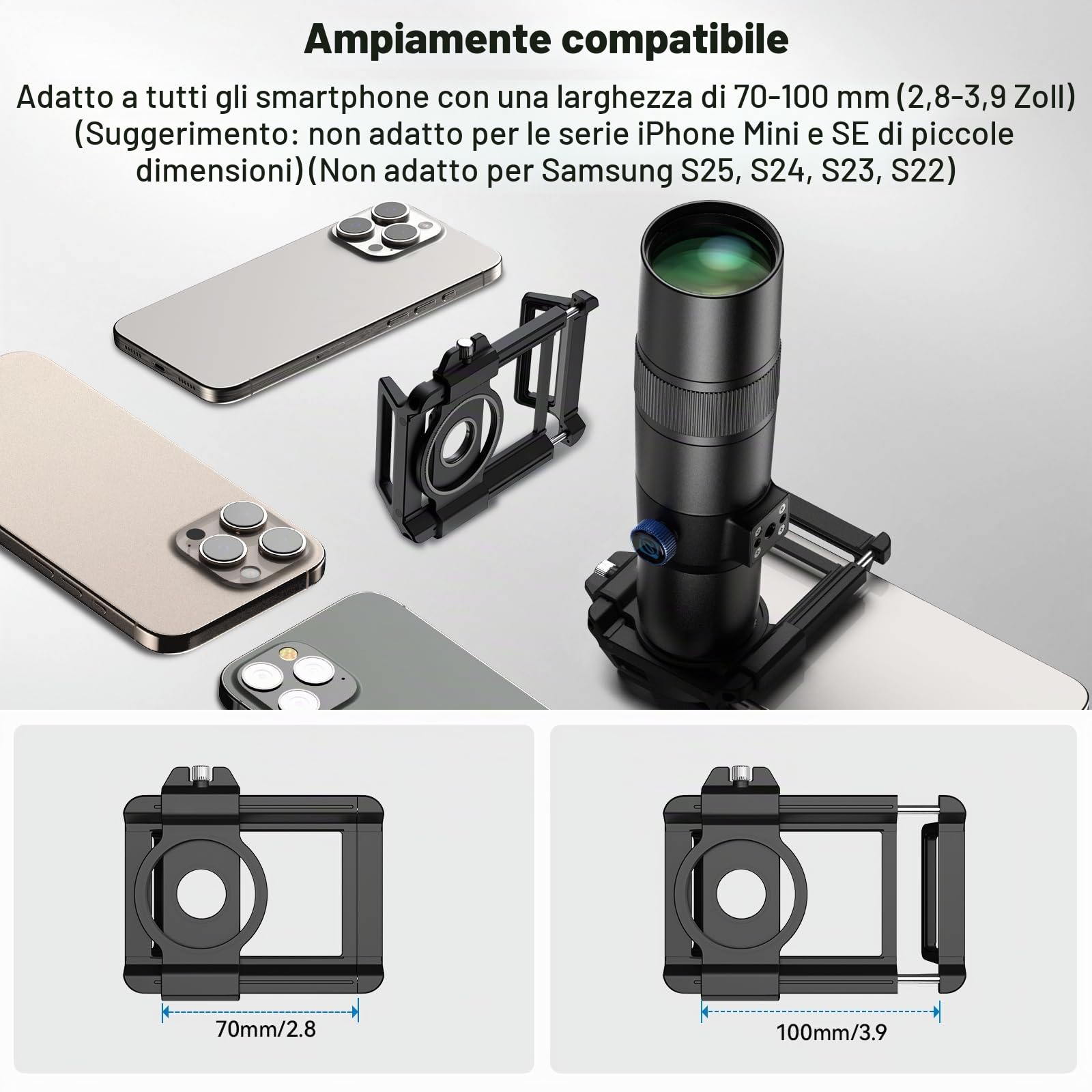 Evil Eye Teleobiettivo 30X con Treppiede, Obiettivo per Fotocamera Mobile 4K HD, Struttura in Metallo & Zoom 30X, Compatibile con iPhone & Android, Perfetto per Viaggi & Fotografia Sportiva